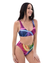 Prémium Magas Derekú Női Bikini Szett - Neon Lemon Cyber Rave Edition (UPF50+)