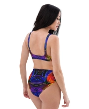 Prémium Magas Derekú Női Bikini Szett - Neon Körök Electric Pulse Edition (UPF50+)