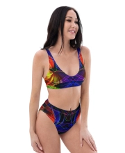 Prémium Magas Derekú Női Bikini Szett - Neon Körök Electric Pulse Edition (UPF50+)