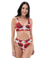 Prémium Magas Derekú Női Bikini Szett - Pipacsos Poppy Bloom Edition (UPF50+)