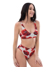 Prémium Magas Derekú Női Bikini Szett - Pipacsos Poppy Bloom Edition (UPF50+)