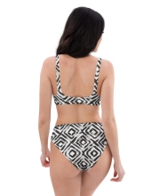 Prémium Magas Derekú Női Bikini Szett - Fekete-Fehér Aztec Tribal Geometric Edition (UPF50+)
