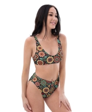Prémium Magas Derekú Női Bikini Szett - Színes Virágos Retro Bloom Edition (UPF50+)