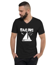 Férfi Prémium V-Nyakú Póló - Sailing Cyber Dark Graphic