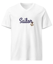 Férfi Prémium V-Nyakú Póló - Sailor Cursive White Edition