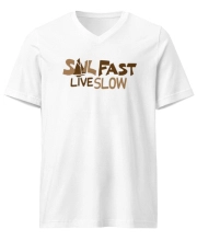 Férfi Prémium V-Nyakú Póló - Sail Fast Live Slow Gold Edition