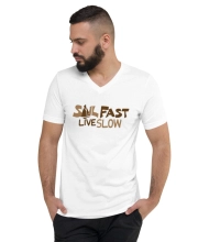Férfi Prémium V-Nyakú Póló - Sail Fast Live Slow Gold Edition