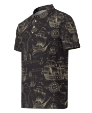 Prémium Galléros Slim Fit Póló - Tengerész Térkép Pattern Sötét