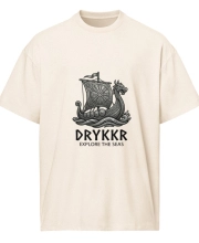 Férfi túlméretezett pamut póló - DRAKKAR viking hajó mintával