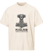 Férfi túlméretezett pamut póló - MJÖLNIR pöröly mintával