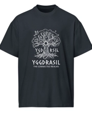 Férfi túlméretezett pamut póló - YGGDRASIL életfa mintával 