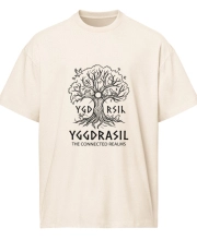 Férfi túlméretezett pamut póló - YGGDRASIL életfa mintával