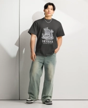Férfi túlméretezett pamut póló - DRAKKAR viking hajó mintával