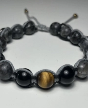 Ink2be Prémium Kézzel Csomózott Ásvány Karkötő - Labradorite & Tiger's Eye Shamballa Edition