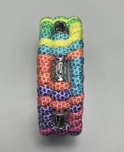 Ink2be Prémium Kézműves Paracord Karkötő – Neon Multicolor Szivárvány, Ezüst Rúnagyöngyökkel