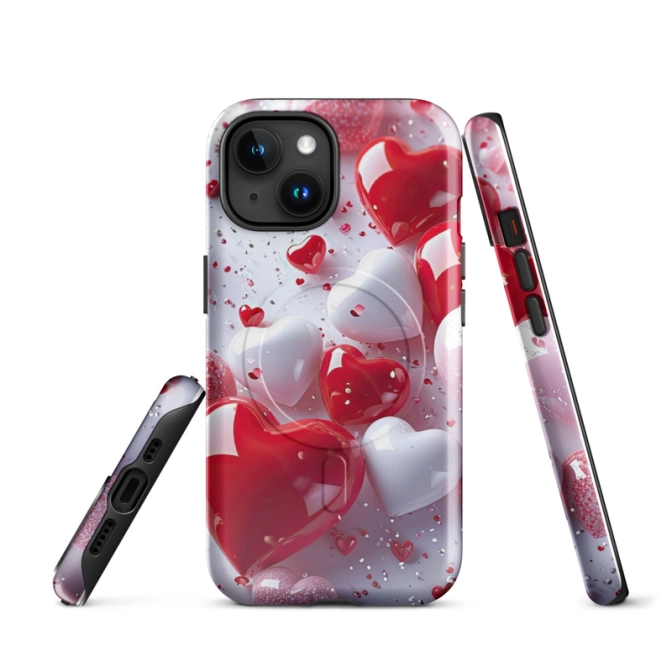 Ink2be Prémium MagSafe® iPhone® tok - Fehér-Piros Szívek és liquid pop-art kiadás