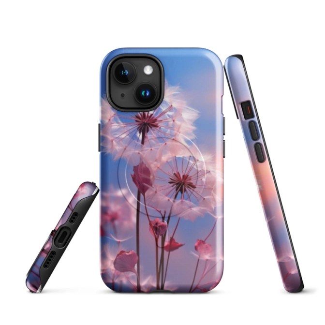 Ink2be Prémium MagSafe® iPhone® tok - Rózsaszín Pitypang és pasztell naplemente lo-fi botanika kiadás