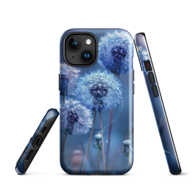 Ink2be Prémium MagSafe® iPhone® tok - Kék Pitypang és lüktető neon-botanika lo-fi kiadás
