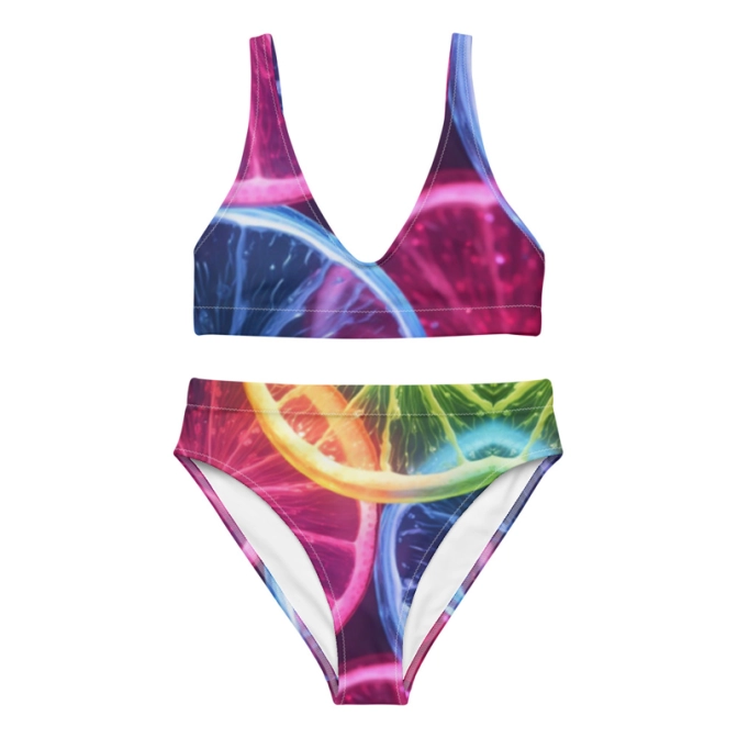 Prémium Magas Derekú Női Bikini Szett - Neon Lemon Cyber Rave Edition (UPF50+)