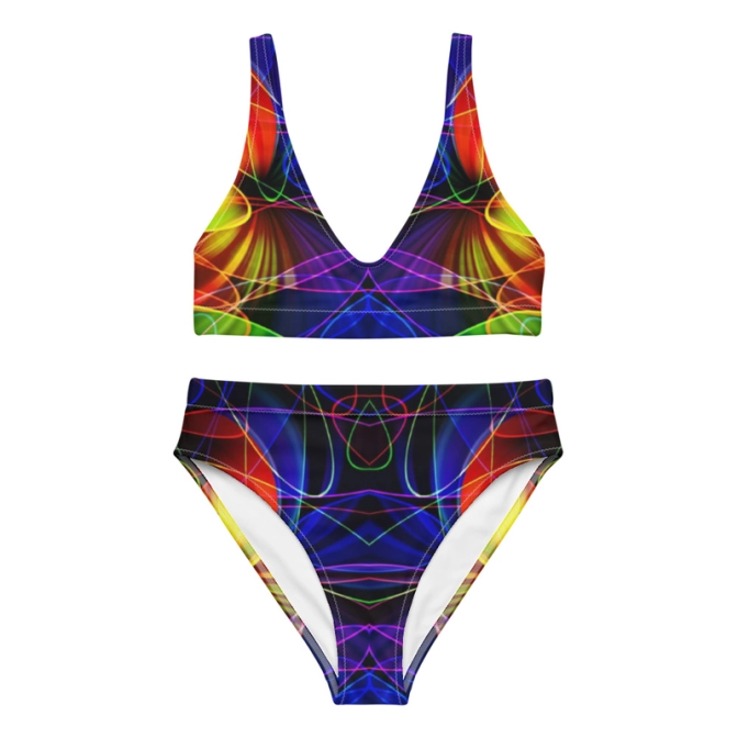 Prémium Magas Derekú Női Bikini Szett - Neon Körök Electric Pulse Edition (UPF50+)