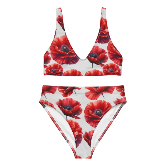 Prémium Magas Derekú Női Bikini Szett - Pipacsos Poppy Bloom Edition (UPF50+)