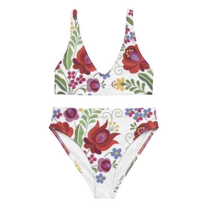 Prémium Magas Derekú Női Bikini Szett - Kalocsai Virág Heritage Avant-Garde Edition (UPF50+)