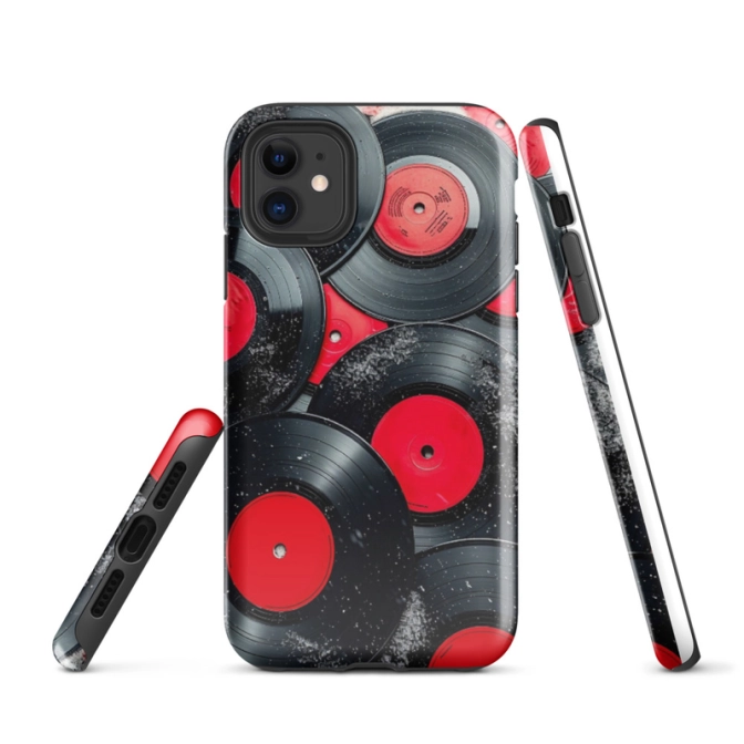 Ink2be Prémium Ütésálló iPhone® Kétrétegű Telefontok - Bakelit Lemezek Retro Vinyl Collage Edition