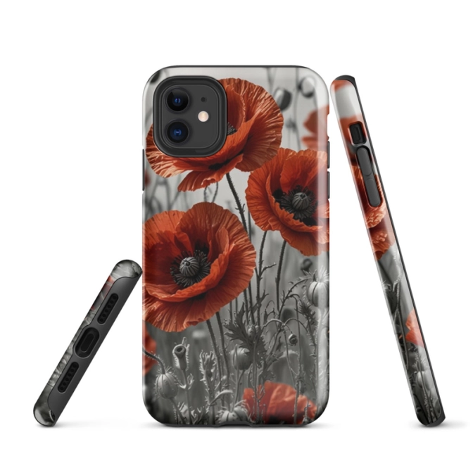 Ink2be Prémium Ütésálló iPhone® Kétrétegű Telefontok - Pipacsok Scarlet Poppy Noir Edition