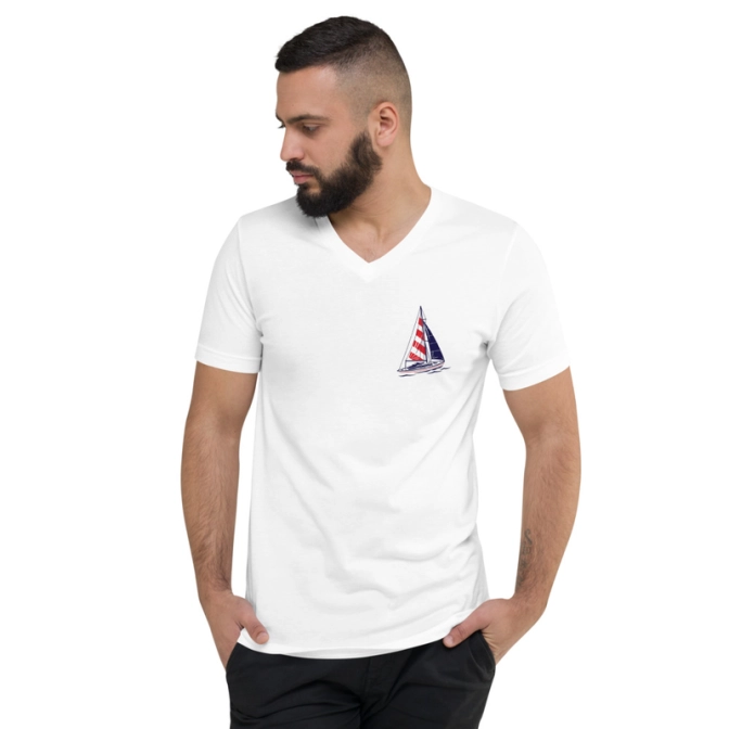 Férfi Prémium V-Nyakú Póló - Sailing Minimalist Graphic