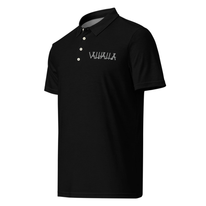 Férfi slim fit galléros póló - Elől Minimalista Valhalla mintával 