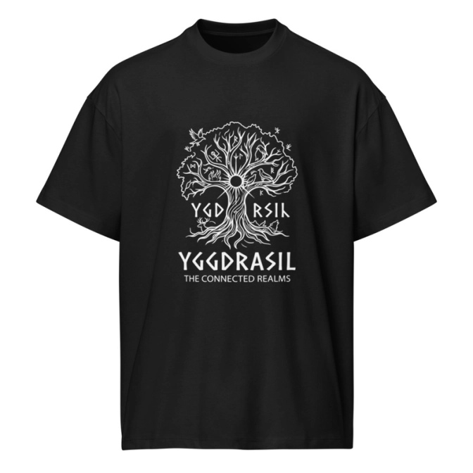 Férfi túlméretezett pamut póló - YGGDRASIL életfa mintával 