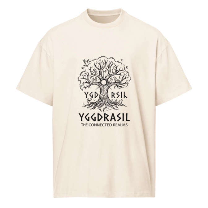 Férfi túlméretezett pamut póló - YGGDRASIL életfa mintával