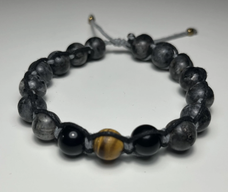 Ink2be Prémium Kézzel Csomózott Ásvány Karkötő - Labradorite & Tiger's Eye Shamballa Edition