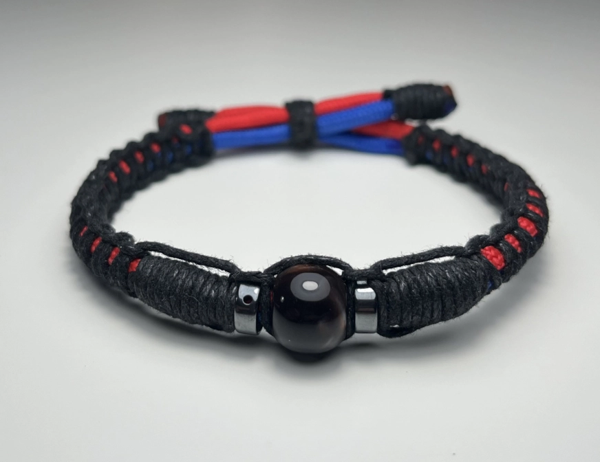 Ink2be Prémium Kézzel Font Paracord Karkötő - Dual Blue & Red Shamballa Edition