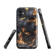 Ink2be Prémium Ütésálló iPhone® Kétrétegű Telefontok - Fekete Vitorláshajó Golden Galleon Edition