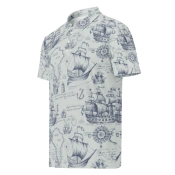 Prémium Galléros Slim Fit Póló - Tengerész Térkép Pattern