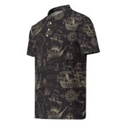 Prémium Galléros Slim Fit Póló - Tengerész Térkép Pattern Sötét