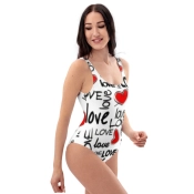 Női egyrészes fürdőruha - Vagány pop-art I Love You mintával