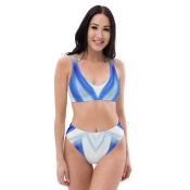 Prémium Magas Derekú Női Bikini Szett - Kék-Fehér Geometric Sailor Edition (UPF50+)