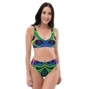 Prémium Magas Derekú Női Bikini Szett - Neonfények Psychedelic Rave Edition (UPF50+)