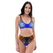 Prémium Magas Derekú Női Bikini Szett - Neon Sugarak Cyberpunk Edition (UPF50+)