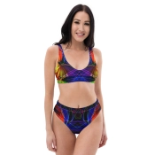 Prémium Magas Derekú Női Bikini Szett - Neon Körök Electric Pulse Edition (UPF50+)