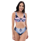 Prémium Magas Derekú Női Bikini Szett - Levendula Márvány Pastel Fluid Edition (UPF50+)