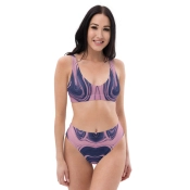 Prémium Magas Derekú Női Bikini Szett - Púder Márvány Pink Fluid Edition (UPF50+)