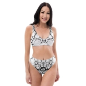 Prémium Magas Derekú Női Bikini Szett - Fekete Festékes Abstract Art Edition (UPF50+)