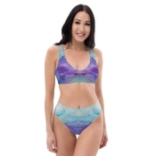 Prémium Magas Derekú Női Bikini Szett - Ultraviolet Márvány Ocean Fluid Edition (UPF50+)
