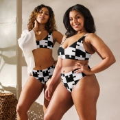 Prémium Magas Derekú Női Bikini Szett - Puzzle Monochrome Grid Edition (UPF50+)