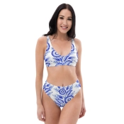 Prémium Magas Derekú Női Bikini Szett - Kék Mintás Royal Floral Edition (UPF50+)