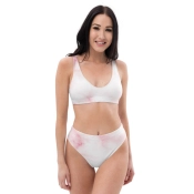Prémium Magas Derekú Női Bikini Szett - Rose Márvány Soft Pink Fluid Edition (UPF50+)