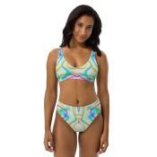 Prémium Magas Derekú Női Bikini Szett - Szivárványos Neon Wave Edition (UPF50+)